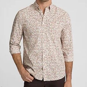 Express Men's Casual Floral Shirt - Cream